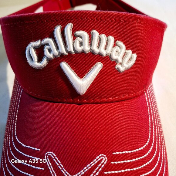 Callaway Red Adjustable Golf Visor With Embroidered Logo & White Stitching - Picture 2 of 7
